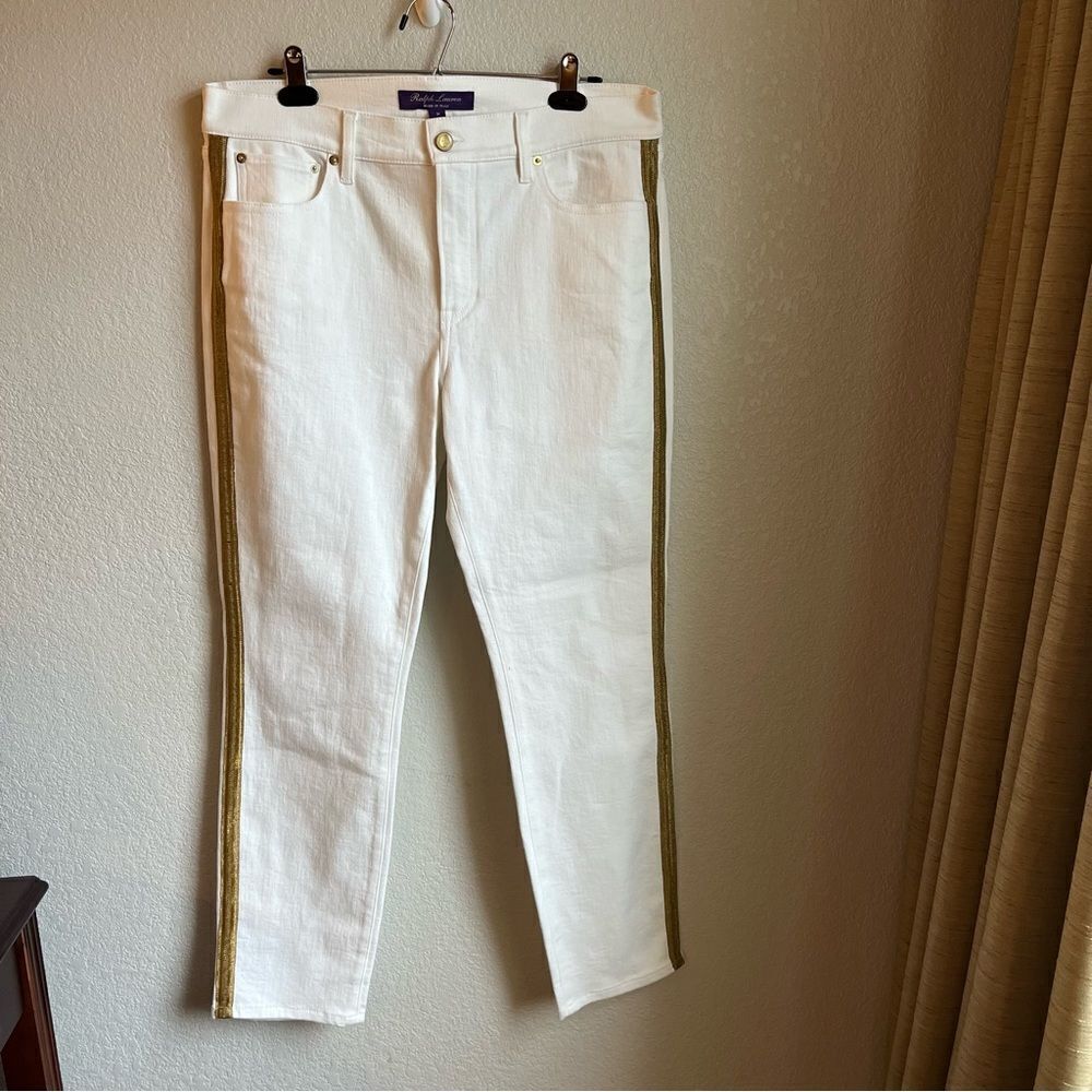 Ralph Lauren Collection White Jean Gold Ribbon